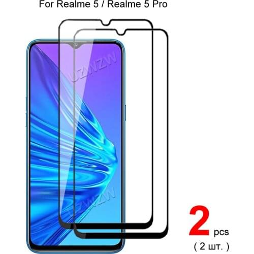 2pcs For Realme 5 / 5 Pro Full Cover Tempered Glass Screen Protector Protective Glass Guard Film