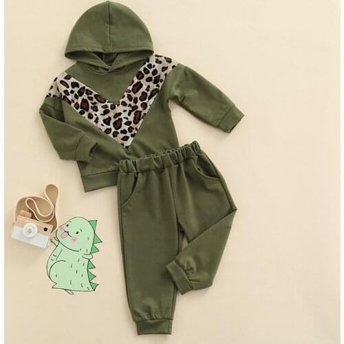 FOCUSNORM 0-4Y Autumn Baby Girls 2pcs Clothes Sets Leopard Printed Patchwork Long Sleeve Hooded Tops Pants