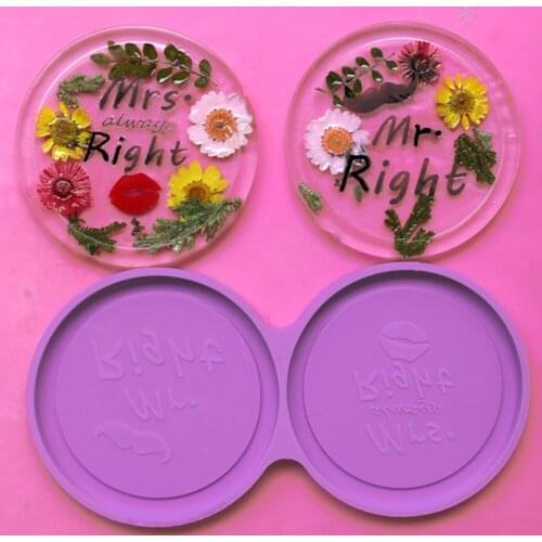 Lover Coaster Tray Molds DIY Resin Mr. Mrs Right Round Coaster Molds Silicone Epoxy Resin Casting Molds Home Decoration