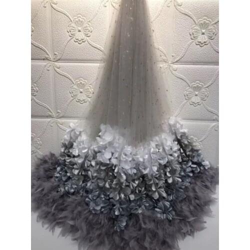 French net lace fabric with fashionable 3d flower ZH-9583 embroidered tulle lace fabric for bridal dress