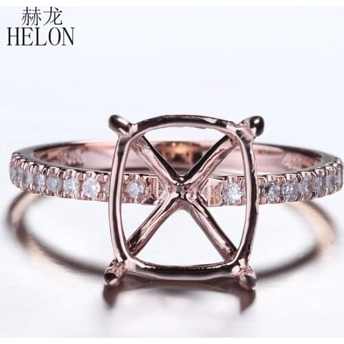 HELON Cushion/Emerald/Radiant 10x9mm Solid 14K Rose Gold Pave Natural Diamonds Women Jewelry Semi Mount Engagement Wedding Ring