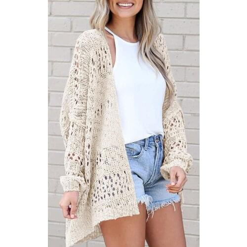 Women Cardigan Casual Loose Open stitch Sweater Hollow out Long Sleeve cardigan women autumn solid outwear clothes Acrylic
