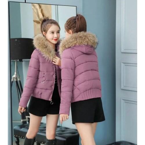 Short Quilted Jacket Women Winter Thicken Warm Down Cotton Clothes Solid Color Hooded Cropped Parka Korean Fashion Padded Coat