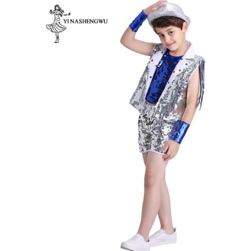 Jazz Dance Costumes for Boy children host performance Sequins Costume Stage Street Dance Drum Show Catwalk Dance Show Sequin Set