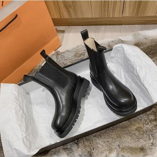 Leather New autumn/winter thick-soled ankle boots increase tube boots British style in tube Martin boots womens Motorcycle boot