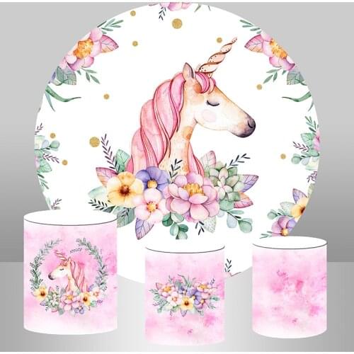 Round Circle Backdrop Baby Shower Unicorn Background Flower Kids Birthday Party Decor Candy Cake Table Plinth Cylinder Cover