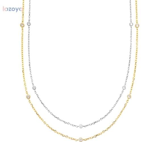 Lozoya 925 Sterling Silver Necklace Women New Gold Zircon Charm Luxury Wedding Choker Long Chain Colgante Jewelry Fine Crystal