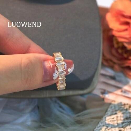 LUOWEND 100% Real 18K Yellow Gold Rings Trendy Party Bague Irregular Shape Natural Diamond Ring for Women Wedding Engagement