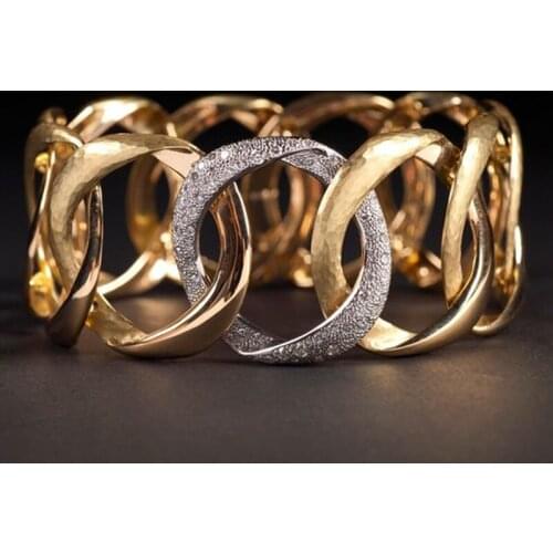 Fashion Two Tone Big Irregular Circle Ring Creative Hallow Out Chain Rings For Men Women Punk Gothic Party Jewelry Gift A4M936