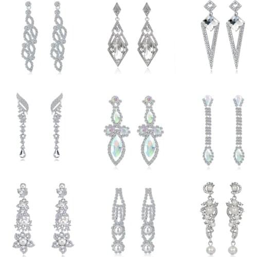 Fashion Simulated Pearl Bridal Drop Earrings for Women CZ Zirconia Crystal Hanging Brincos Wedding Jewelry Accessories