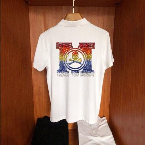 Mens Cotton Polo Shirt M-5XL Loose Casual Style Short Sleeve Diamond Letter Top High Quality