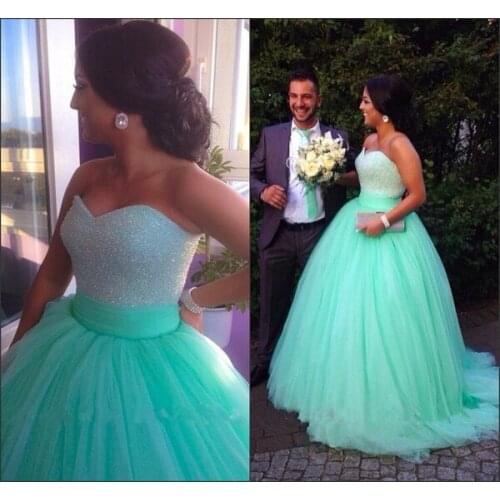 Mint Green vestido de noiva Ball Tulle Long Beaded bridal gown sweetheart Off The Shoulder mother of the bride Wedding dresses