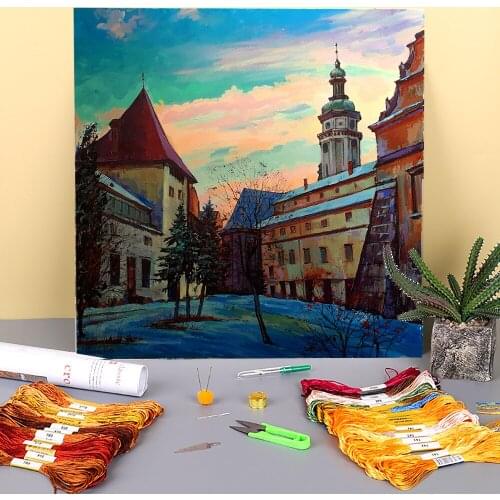 Landscape Lviv Printed 11CT Cross Stitch Embroidery Set DMC Threads Painting Hobby Knitting Handicraft Counted Magic