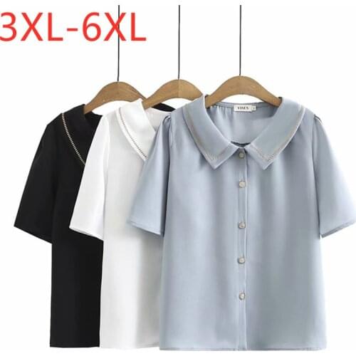 New 2021 Ladies Summer Plus Size Tops For Women Large Short Sleeve Loose Casual White Blue Black Chiffon Shirt 3XL 4XL 5XL 6XL