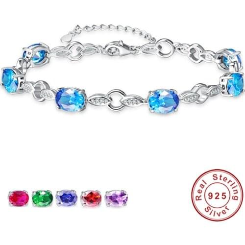 New Crystal Stone Genuine S925 Silver Leaf Shape Charm Bracelets 925 Sterling Silver Bracelet for Women Wedding Party Jewelry