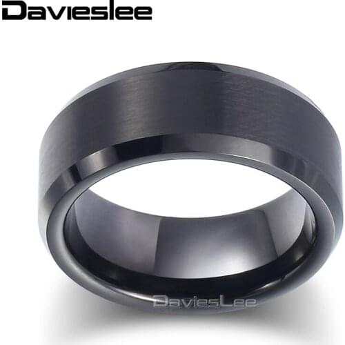 Davieslee Matte Finish Wedding Band Ring for Men Tungsten Carbide Black Engagement Ring for Male Jewelry Wholesale 8mm DTR04
