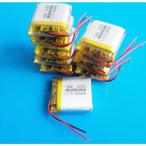 Wholesale 10 pcs 102932 3.7V 1000mAh lipo polymer lithium rechargeable battery for MP3 GPS DVD recorder headset e-book camera