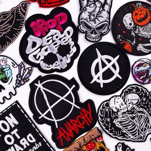 Punk Rock Band Embroidered Patch Iron On Patches On Clothes Applique Hippie Skull Biker Badges Patches For Clothing Stickers