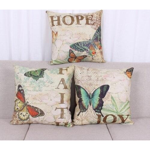 Letter Butterfly Cushion Cover Cotton Linen Decorative Pillowcase Chair Seat Square 45x45cm Pillow Cover Home Living Textile