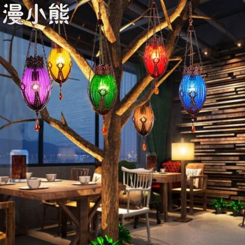 Turkish Bohemia moroccan Mediterranean stained glass pendant light restaurant bedroom retro hanging light lamp