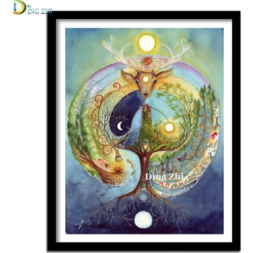 Full Drill Abstract 5D Diamond Painting Cross Stitch Fantasy Women Diy Diamond Embroidery Reindeer And Tree Mosaic Modern Art