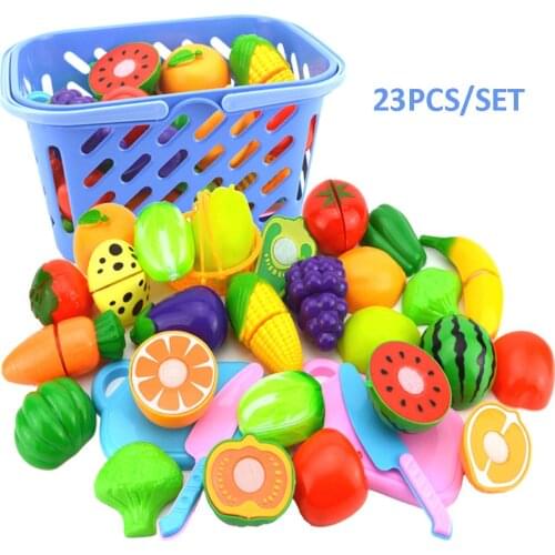 23pcs/Set Pretend Play Toys for Children Cut Vegetables Fruit Baby Kitchen Toys Miniature Food for Doll Game Educational