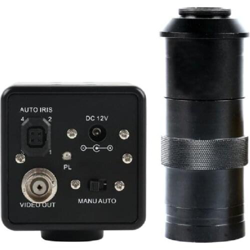 Agnicy 1/3" 800 Line CCD 480 Line Color Box Camera Microscope Industrial Camera BNC +100X Lens