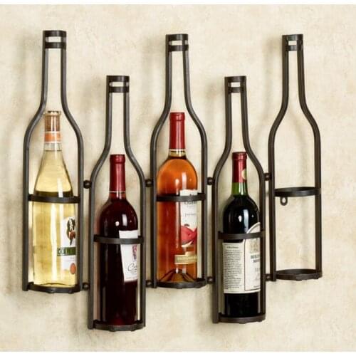 Frame, wrought iron wine. Wine rack on wall. European hanging wine rack