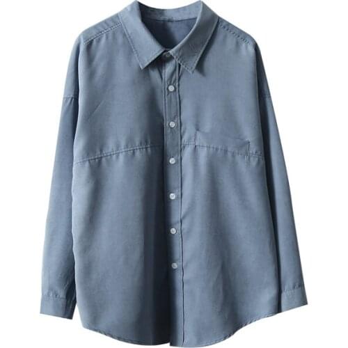 Shirt Womens Autumn 2021 Ldiea Tops Long Sleeve Korean for Clothing Spliced Solid White Blouses Blusas Female Button Full 0846