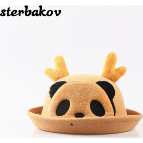 Winter autumn womens cap classic hat cute animal panda pattern imitation wool girl hat cute pure black childrens hat