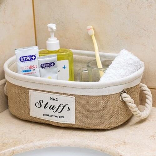 Foldable Storage Basket Jute Clothing Storage Baskets with Handle Sundries Cometic Keys Organizer for Toys Closet Home Decor