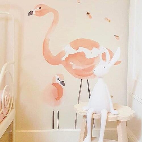 Feather Wall Stickers Cartoon Flamingo Art Wall Decal Feather Sticker Baby Girls gift Kids Bedroom Nursery Home Decor Christmas
