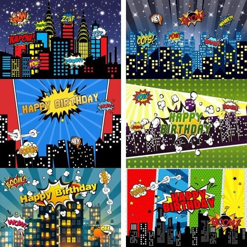 Superhero Kid 1st Birthday Party Photography Backdrop Baby Super Hero City Building Baby Shower Background For Photo Studio