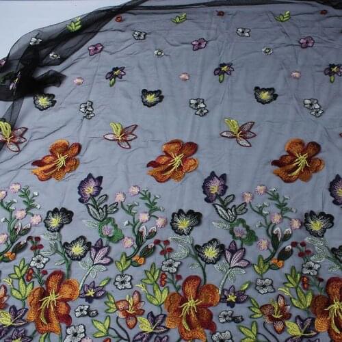 Heavy Embroidery Flower Black Mesh Net Lace Fabric Wedding Dress Making Sold By Yard