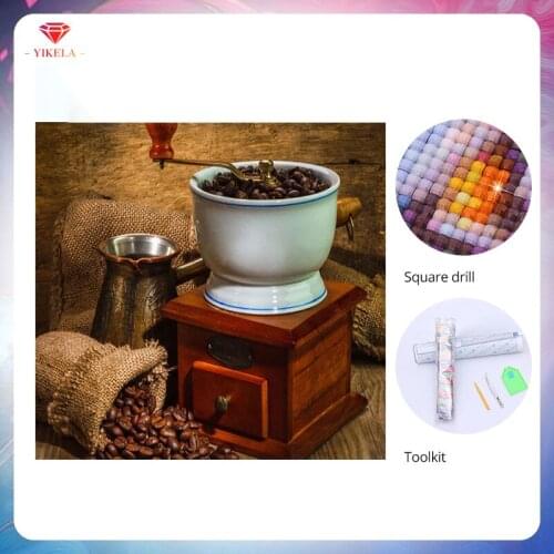 YIKELA 5D Full Square Wall Sticker Coffee Tools Diamond Painting Diamond Embroidery Diamond Cross Stitch Craft Home Decoration