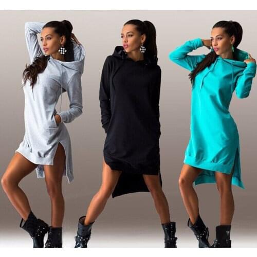 Women Pockets Pullover Casual Hoodies Women Tracksuit Hoodies Sweatshirt Female Slim Hoody Dress