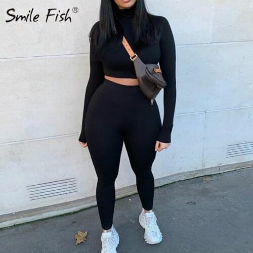 2020 Winter Women Sport Fitness Two Piece Set Outfits Long Sleeve Crop Top Skinny Pants Set Bodycon Tracksuits Clubwear GV454