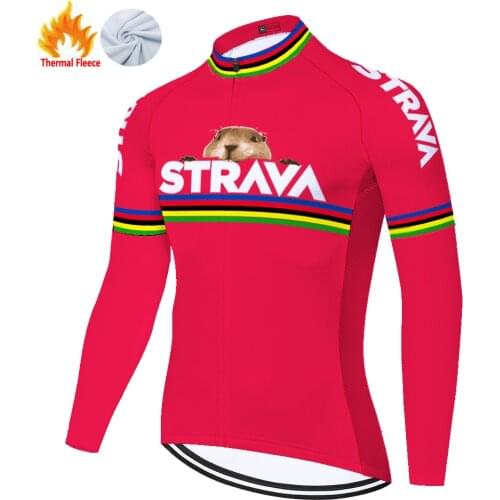 Team mallots ciclismo hombre ​2021 STRAVA camisa de ciclismo ​​Winter Thermal Fleece maillot cyclisme homme