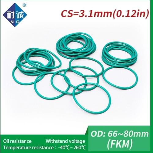 1PC/lot Rubber Ring Green FKM O ring Seals Thickness 3.1mm OD66/68/70/71/72/73/75/76/78/80mm Rubber O-Rings Fuel Washer