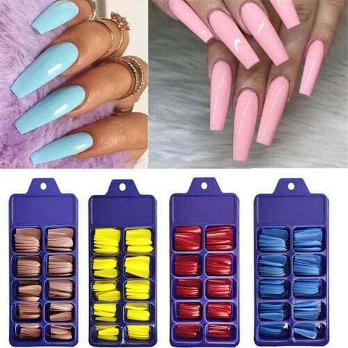 100Pcs/Box Candy Color Full Cover False Nail Tips Matte Color Coffin Ballerina Fake Nails DIY Beauty Manicure Nails Extension