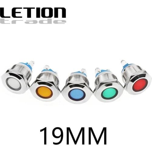 5PCS 19mm LED metal indicator lamp power indicator waterproof 6V12V24V110V220V screw pin Five colors optional Free Shipping