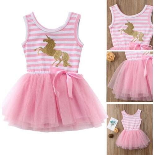 2020 Kids Baby Girl Clothes Sleeveless Tutu Dresses Unicorn Party Tulle Casual Toddler Summer Princess Dress Outfits 1-5T