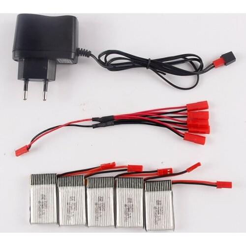 3.7V 750MAH 25C Lipo Battery with 5pcs in JST 2 to 5 Battery Charger for H12C DFD F181 MJX X400 X500 X300C X800 RC Quadcopter