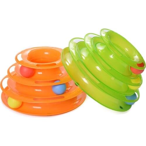 3 Levels Cat Toy Funny Tower Tracks Disc Tracks Small Pet Toys Training Intelligence Amusement Plate Ball Toys For Cats Kitten