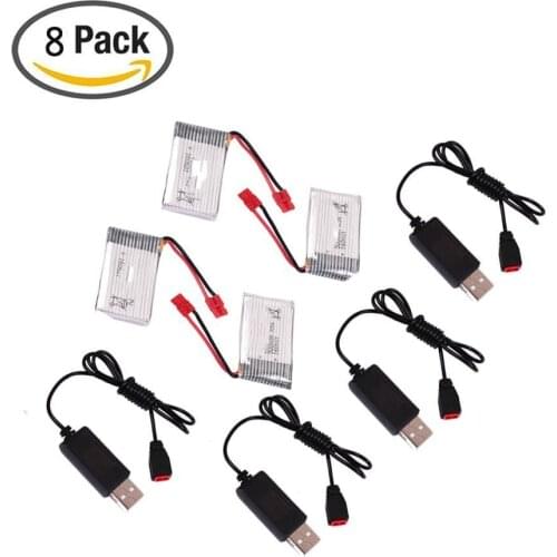 EBOYU(TM) 3.7V 500mAh 20C Lipo Battery(4PCS) with 4x USB Charging Cable for Syma X5HW X5HC FPV Wifi RC Quadcopter Drone