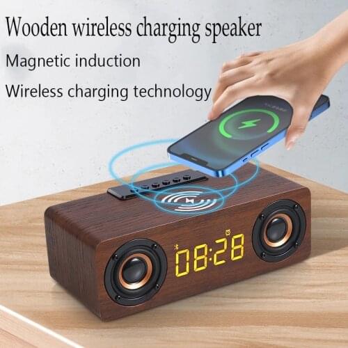 Wooden wireless charging TV sound bar alarm clock subwoofer home theater sound column outdoor bluetooth speaker computer speaker