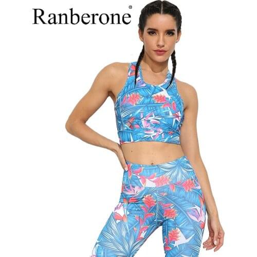 Printed Breathable Yoga Sets Women Sexy Elastic Slim Sportswear Push Up Gym Wear Clothes Fitness Suit Workout Tank Top Leggings
