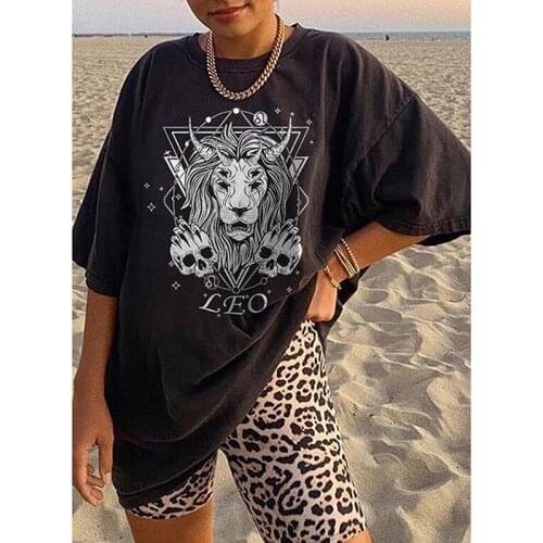 Boho Black Lion Head Graphic Tees Women Loose Short Sleeve O Neck Tshirt Shirts New Fashion Women T-shirt Summer Casual T Shirts