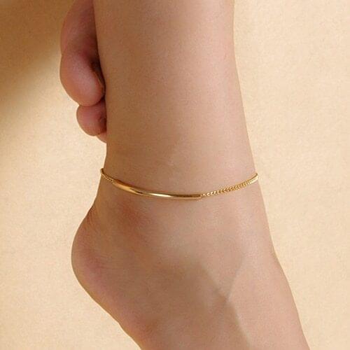Hot Women Golden Tone Elbow Pipe Chain Anklet Bracelet Barefoot Sandal Foot Jewelry 6TVW 7ES9 BE2O