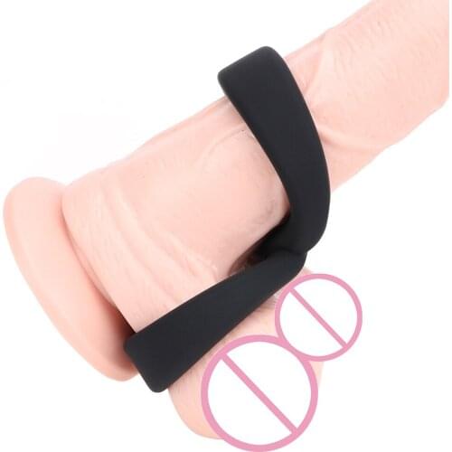 IKOKY Double Penis Ring Sex Toys for Men Male Black Adult Products 8 Word Shaped Delay Ejaculation Silicone Cock Ring Lock